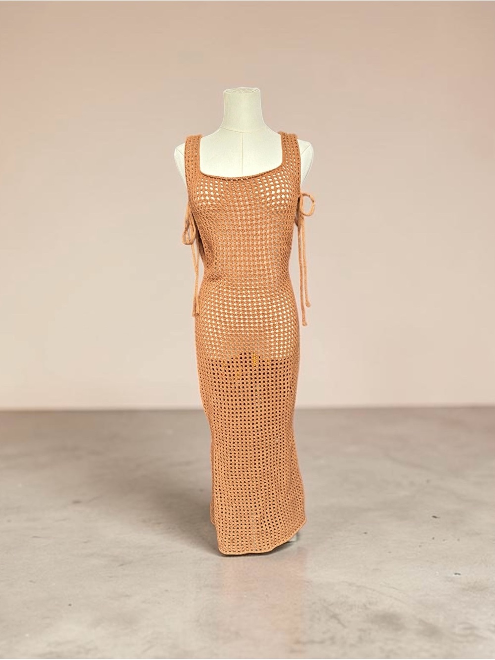 Handmade Crochet Maxi Dress in Peach